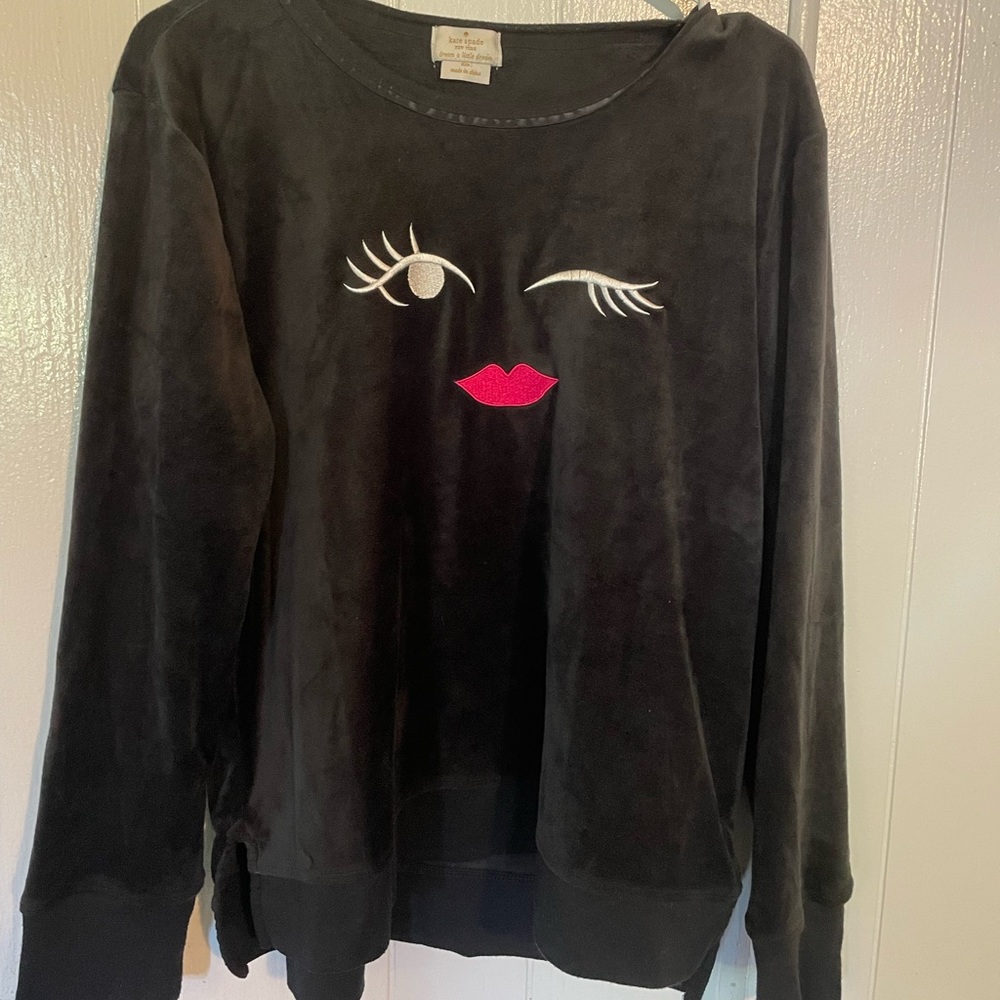 Kate Spade Black Pajama Top with Pink Lips Design